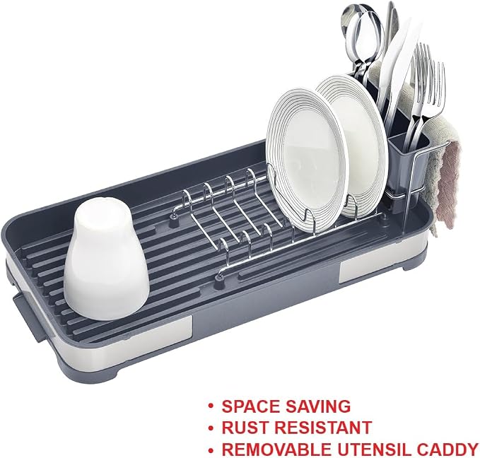 Glad Stainless Steel Dish Drying Rack - Small Space Saving Dish Drainer with Removable Cutlery Holder, Drain Spout, and Towel Bar - Rust-Resistant Metal Rack for Kitchen Countertops, (8”W x 17.5”L) - Image 2
