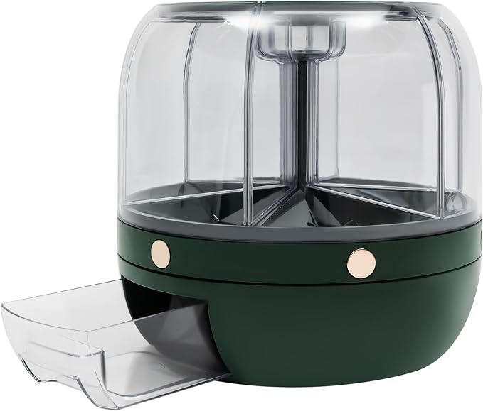 360° Rotating Grain Dispenser With 6 Grids, 13.2lbs Large Capacity Grain Dispenser Rotating Kitchen Storage Containers With Sealed Lid For Peanut Barley Millet And Cereal (Green, 13.2 lbs) - Image 7