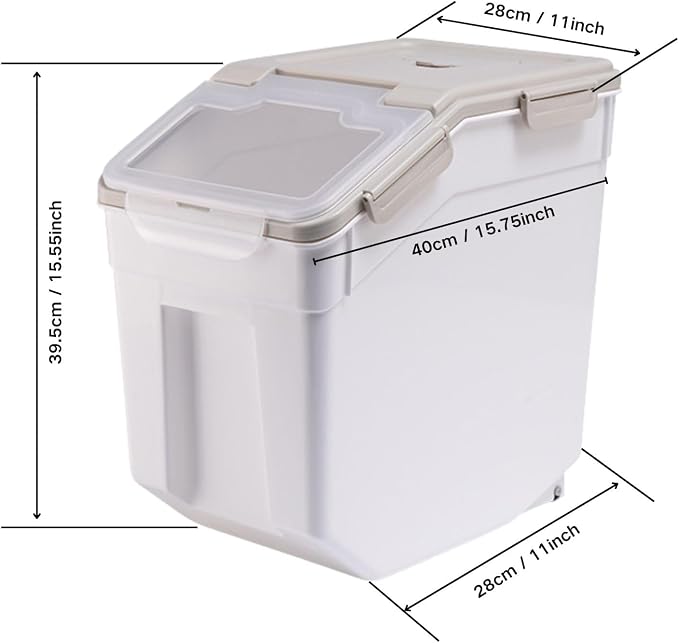 50 lb Flour Storage Container, 2 Pack Rice Storage Container with Measuring Cup/Wheels Seal Locking Lid for Flour, Rice, Grain, Cereal, Dry Food Dispenser Organizer Storage Bin (Grey) - Image 2