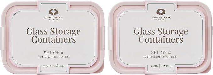 Glass Food Storage Containers with Lids — 8 Piece — 57.5 oz Glass with BPA-Free Leakproof Stackable Lids — Microwave, Oven & Dishwasher Safe — Ideal for Meal Prep & More - Berry Blush - Image 3