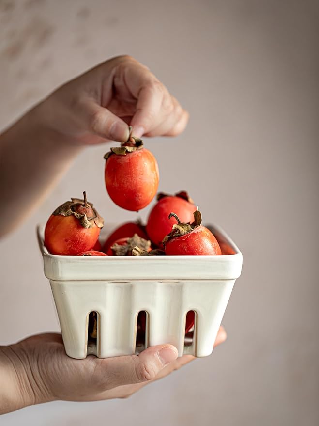 Gomakren Fruit Basket for Kitchen, Berry Washing Bowl, Ceramic Berry Basket Set of 2, Fruit Bowl with Holes, 5.7 Inch Square Berry Containers Colander - Farmhouse Kitchen Decor, White - Image 7