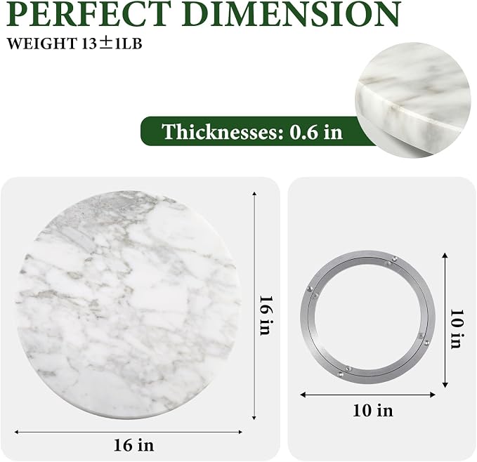 16'' Marble Lazy Susan Marble Turntable for Kitchen Dinning, Lazy Susans Organizer for Cabinet, Serving Rotation Spinning Tabletop Organizer Swiveling, Spice Rack Storage(Arabescato White) - Image 2