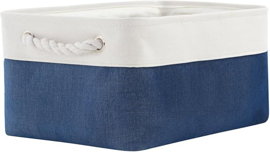 Storage Bins for Shelves - 1 Pack 13.8x9.7x6.7 inch Collapsible Storage Basket for Organizing, Dog Toy Bin for Closet Organizer laundry Cloth Nursery (White & Jean Blue) by TheWarmHome
