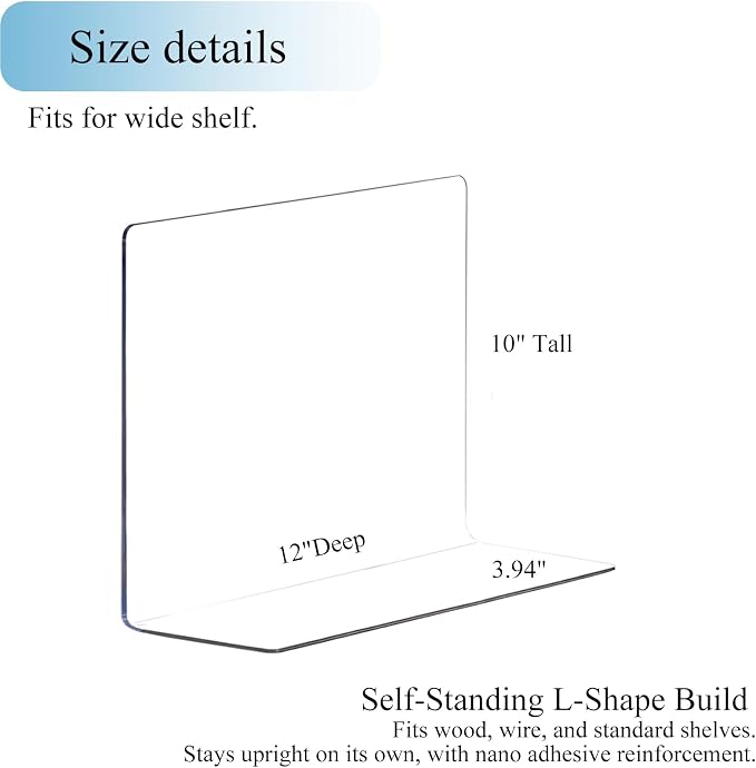 Acrylic Shelf Dividers Closet Organizers for Home Organization Enthusiasts | 10" Tall Sturdy Clear Closet Shelf Dividers for Clothes Purse pantry Separators in Bedroom Kitchen Office Shelf Space Saver - Image 8