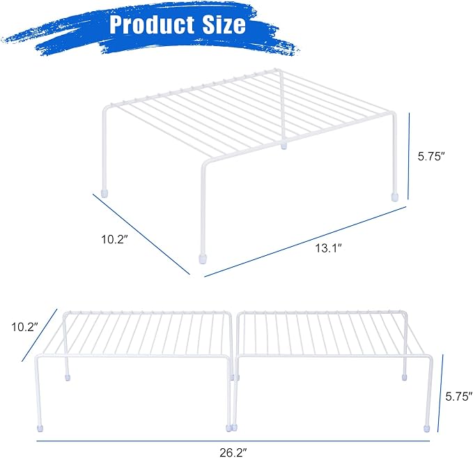 SIBAO Set of 6 Kitchen Cabinet Storage Shelf Rack - (13.1 x 10.2 Inch) /Plastic Feet - Steel Metal - Rust Resistant Finish - Cups, Dishes, Cabinet & Pantry Organization (White) - Image 5