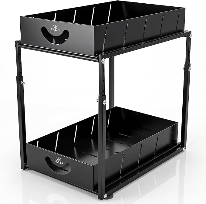 Adjustable Under Sink Organizer, 2 Tier Under Sink Organizers and Storage,Slide Out Metal Cabinet Organizers, Pull Out Cabinet Storage Drawer Shelf for Kitchen Bathroom (1, black) by Unknown