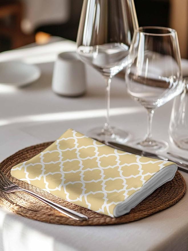 Cloth Napkins Set of 6-20x20 Inches, Yellow Moroccon Washable Reusable Table Napkins, Farmhouse Minimalist Ethnic Geometric Soft & Absortbent Dining Napkin for Party Wedding Hotel Restaurant - Image 7