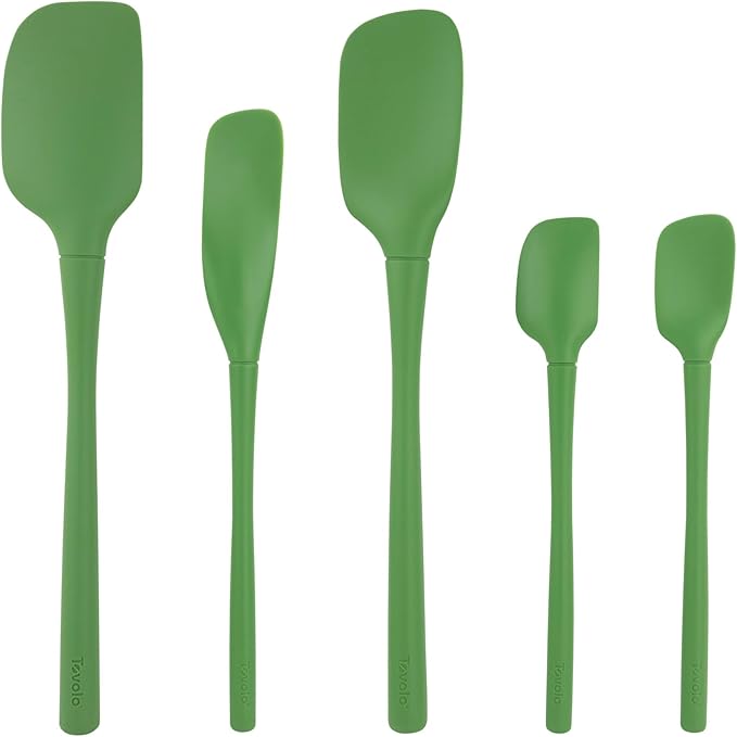 Tovolo Flex Core 5 Piece Silicone Spatula Set Heat Resistant All Silicone Utensils Include Non Stick Spatula Spoonula Jar Scraper, Dishwasher Safe BPA Free Spatulas for Baking Mixing, Pesto Green by Tovolo