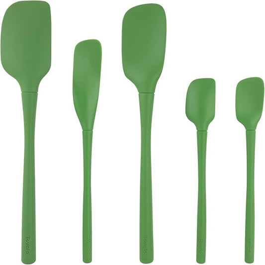 Tovolo Flex Core 5 Piece Silicone Spatula Set Heat Resistant All Silicone Utensils Include Non Stick Spatula Spoonula Jar Scraper, Dishwasher Safe BPA Free Spatulas for Baking Mixing, Pesto Green by Tovolo