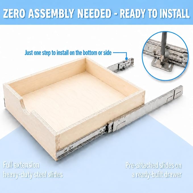 Pull Out Drawers For Cabinets, Soft Close Slide Out Wood Shelves Storage Organizer for Kitchen, Finished, Heavy-Duty, Bottom/Side Mount, 36"W x 21"D x 3"H - Image 5