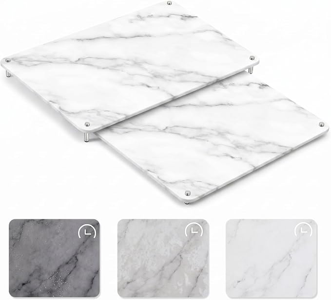 2 Tiers 24"x16" & 20"x16" Large Nesting Stone Dish Drying Mats for Kitchen Counter Absorbent Quick Dry Diatomaceous Earth Mat with Non-slip Feet for Pot Dishes Tableware (Marble Color) by Ferrochef