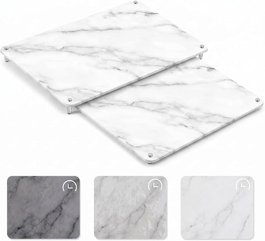 2 Tiers 24"x16" & 20"x16" Large Nesting Stone Dish Drying Mats for Kitchen Counter Absorbent Quick Dry Diatomaceous Earth Mat with Non-slip Feet for Pot Dishes Tableware (Marble Color) by Ferrochef