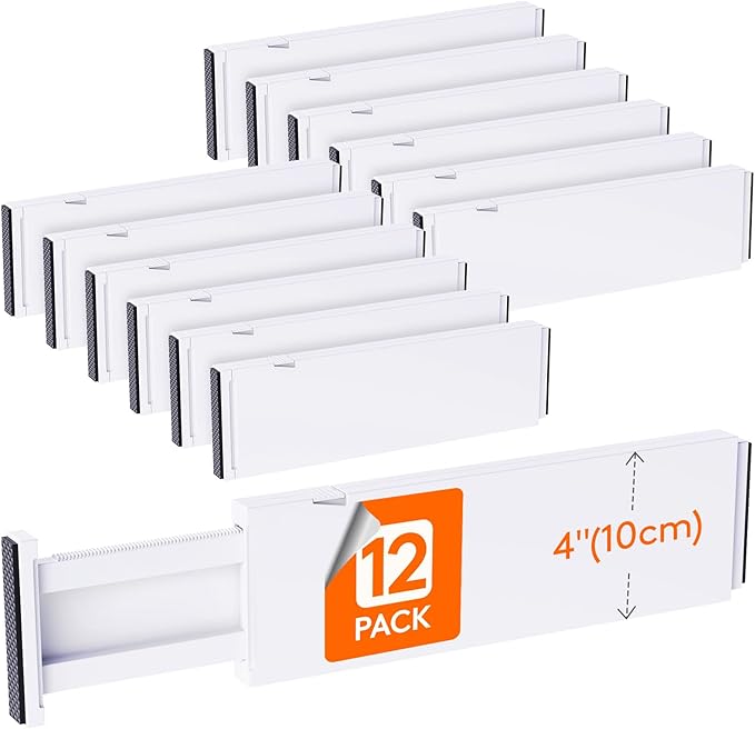Lifewit 4" High Upgrade Drawer Divider, Adjustable Drawer Organizer Clothes | 13.5"-22" Expandable Plastic Drawer Separator for Dresser, Kitchen, Closet, Nursery, Office Organization & Storage, 12 Pack by Lifewit