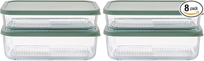 Glass Food Storage Containers with Lids — 8 Piece — 57.5 oz & 40.57 oz Glass with BPA-Free Leakproof Stackable Lids — Microwave, Oven & Dishwasher Safe — Ideal for Meal Prep & More - Soft Sage by DuraLiving