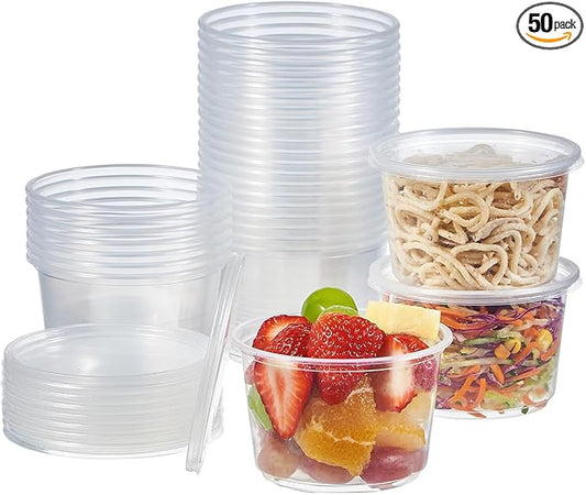 Jaluxing [50 Set - 16 oz. Plastic Deli Disposable Food Storage Containers With Airtight Lids (Formerly FULING) by JALUXING