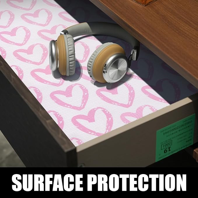 Pink Heart Drawer Liner for Cabinets Non-Adhesive Strong Non-Slip | Shelf Liner Cabinet Drawer Liners for Kitchen,Table,Bookshelves,Waterproof Cupboard Liners,12IN x 10FT - Image 4