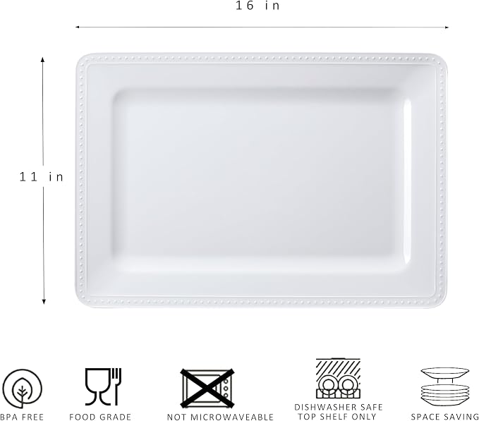 Melamine Large Serving Platter Set for Party Supplies,16"x11" Platters for Serving Food, 2pcs White reusable Serving Tray for Cookie, Fruit, Snack,Party Food Display,Stackable Kitchen CounterTop Tray - Image 6
