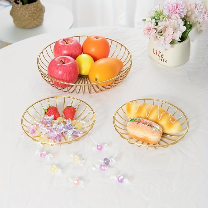 3-Tier Fruit Basket Holder Decorative Fruit Bowl Rack Metal Stand Table Countertop Holder for Vegetables Bread Snack for Kitchen Home Use, Gold (Type E) - Image 5
