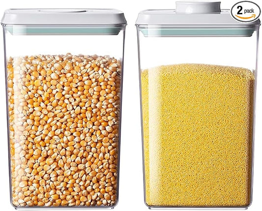 Food Storage Containers with Lids,2.9Qt 2Pcs Airtight Pop Food Storage Containers, BPA-Free Stackable Kitchen Pantry Organizers and Storage, One Button Opening Flour and Sugar Container Sets by EQI