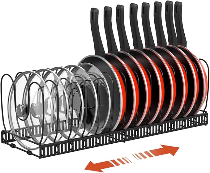 Housolution Pot and Pan Lid Organizer Holder Storage Rack, Black | 12"-23" Expandable, 14 Adjustable Dividers, Sturdy Metal Construction, Easy Assembly by Housolution