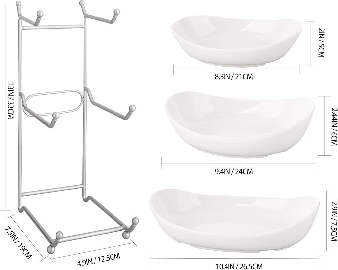 Ceramic Fruit Bowl for Kitchen Counter, 3 Tier Ceramic Serving Bowls with Metal Stand, Fruit Basket Stand Fruit Serving Tray Set for Vegetable Storage, Candy Snack Dessert Cake (White) - Image 6