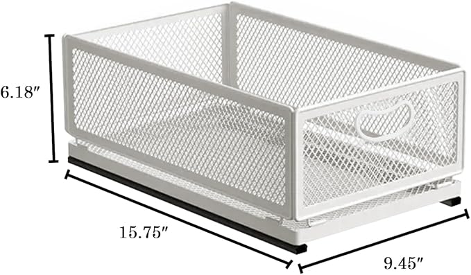 Sliding Cabinet Basket Organizer Drawer Self Adhesive Slide out Pantry Shelves Heavy Duty Carbon Steel Slide Cabinet Storage Basket with Handle for Bathroom Kitchen Home - Image 2