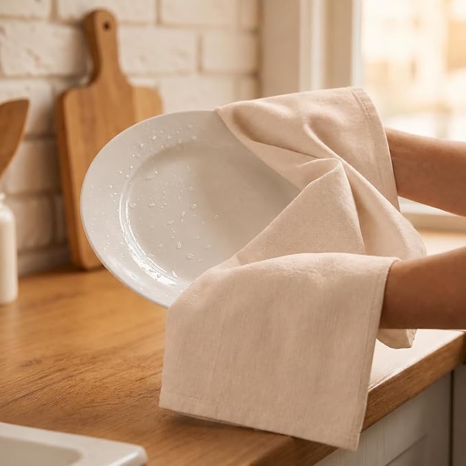Urban Villa Kitchen Towels Cotton Dish Towels 20”x30” (Set of 6) Beige - Image 7