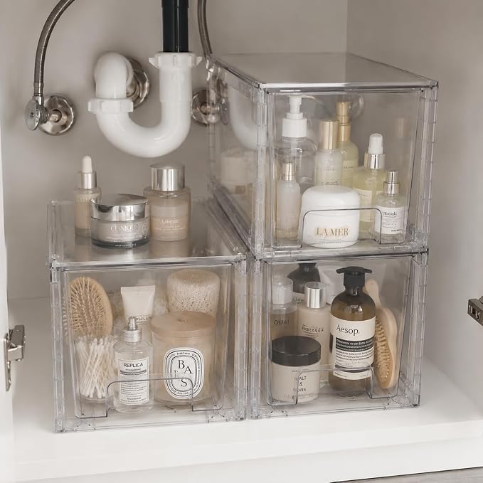 2 Pack Stackable Acrylic Storage Drawers – Clear Plastic Organizer Bins, Easy to Assemble, Suitable for Bathroom, Undersink, Kitchen, Pantry, Makeup, Medicine Organization - Image 6