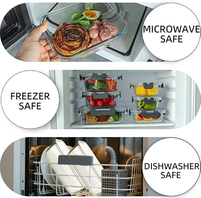 12 Pack Glass Storage Containers Transparent, Stackable Design Meal Prep Containers for Food Storage, Home, Kitchen & Pantry Organization, Microwave/Freezer/Dishwasher Safe - Image 5