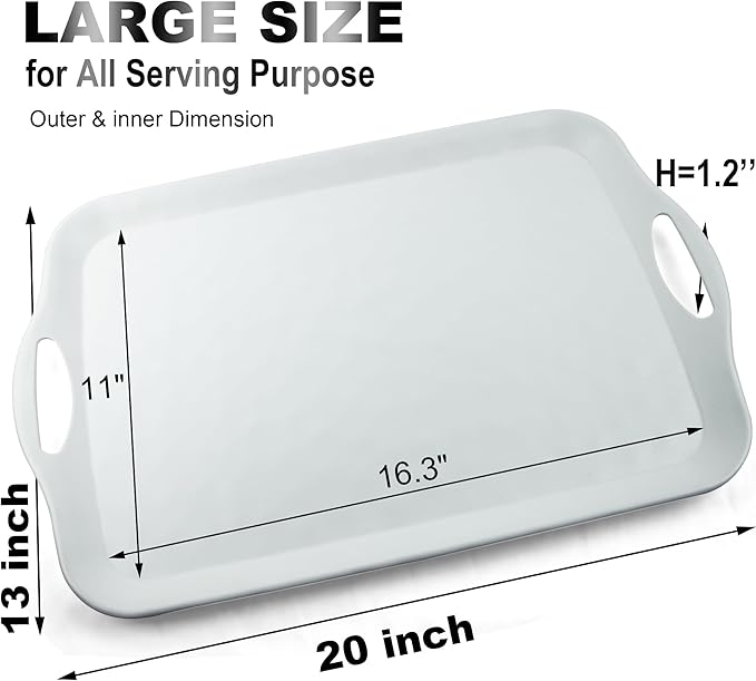 ECOIOU Extra Large Serving Tray with Handles, 20x13 inch, Set of 2 Melamine Platters for Serving Food, Turkey, Cookie, Rectangular Trays for Eating, Raised Dots Matt Finished, Dishwasher Safe, White - Image 2