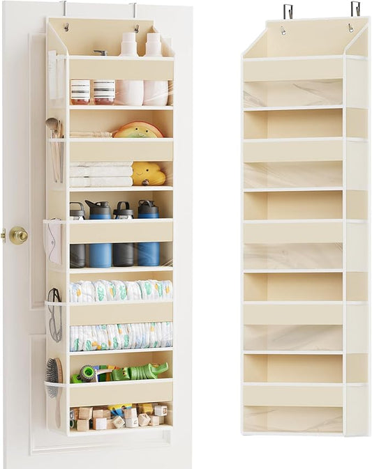 SpaceAid 1 Pack Over The Door Organizer with 5 Large Pockets and 10 Mesh Side Pockets, 5 Layers Door Organizer Hanging with Clear Window for Bedroom, Bathroom, Pantry and Nursery, Beige by SpaceAid