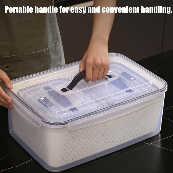 4 In 1 Food Storage Containers, Produce Storage Containers for Fridge, Fruit Storage Containers with Colander, Leakproof Fridge Organizer Bins for Salad Berry Vegetables Meat Keeper Fresh (4 Set) - Image 4