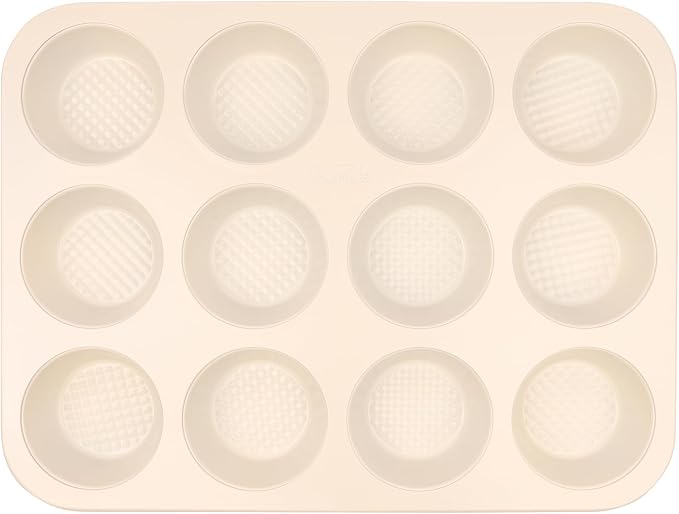 David Burke 12-Cup Muffin Pan, Carbon Steel, PFTE & PFOA Free, Oven Safe, Diamond Textured Surface – Cream - Image 2