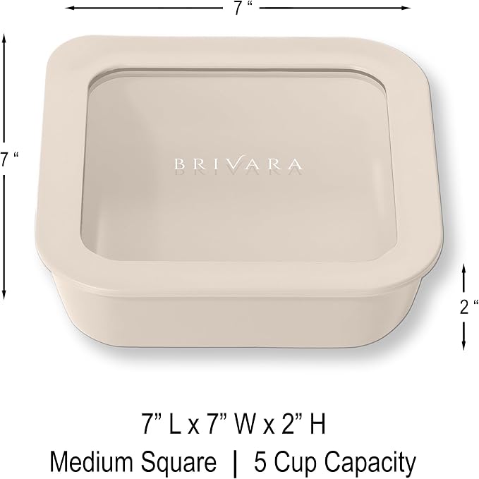 Glass Food Storage Container with Lid, 5-Cup Medium Square | Microwave-Safe Airtight Lid, Oven-Safe Ceramic-Coated Glass | Zero Plastic, No PFAS/PFOA/BPA, Reusable [Crema] - Image 2