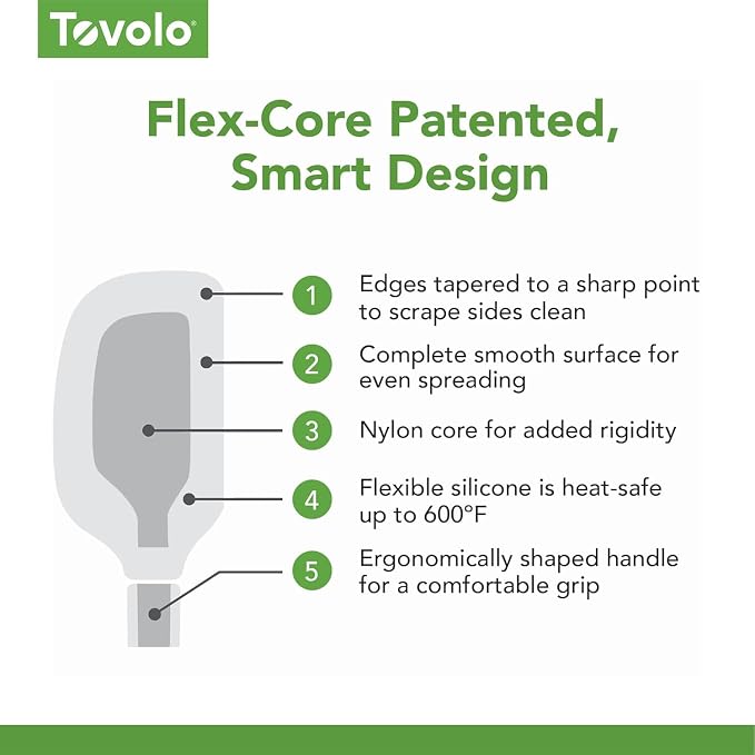 Tovolo Flex Core 5 Piece Silicone Spatula Set Heat Resistant All Silicone Utensils Include Non Stick Spatula Spoonula Jar Scraper, Dishwasher Safe BPA Free Spatulas for Baking Mixing, Apricot Orange - Image 4
