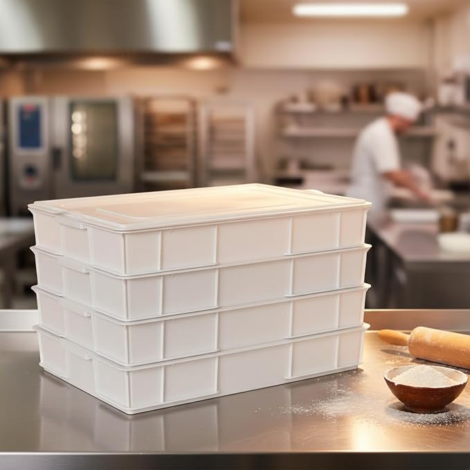 Stackable Pizza Dough Proofing Boxes (4 Trays + 1 Lid) | BPA-Free Commercial Containers for Cold Fermentation, Fits 6-8 Dough Balls, 23.75" x 16.25" - Image 4