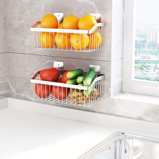 Kitchen Storage Metal Wire Fruit Basket - SUS304 Stainless steel Organizer Storage Bin Baskets for Bathroom - Space Saving Design for Pantry Organization （Silver） - Image 5