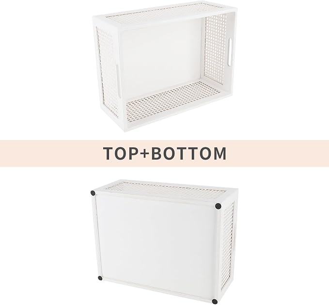 Desktop Storage Basket, Sundry Office Drawer Storage Box, Wood Frame Storage Basket. (White-Set2) - Image 2