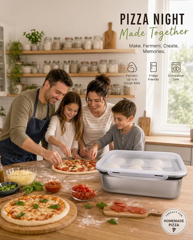 2 Pack Pizza Dough Tray, 10L Stainless Steel Pizza Dough Proofing Container with Clear Airtight Lid, Stackable Fermentation Storage for Dough Balls & Bread, Includes Cutter - Image 4