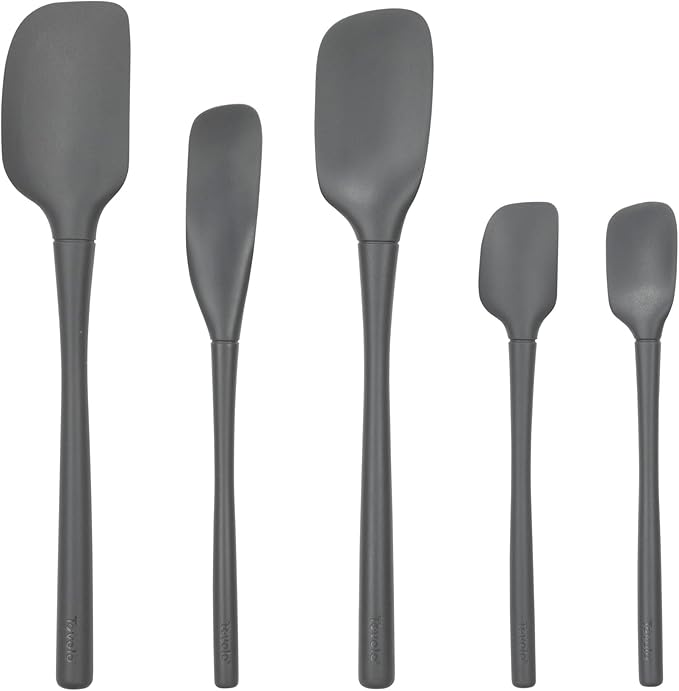Tovolo Flex Core 5 Piece Silicone Spatula Set Heat Resistant All Silicone Utensils Include Non Stick Spatula Spoonula Jar Scraper, Dishwasher Safe BPA Free Spatulas for Baking Mixing, Charcoal Gray by Tovolo