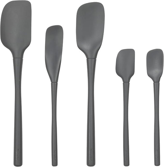 Tovolo Flex Core 5 Piece Silicone Spatula Set Heat Resistant All Silicone Utensils Include Non Stick Spatula Spoonula Jar Scraper, Dishwasher Safe BPA Free Spatulas for Baking Mixing, Charcoal Gray by Tovolo