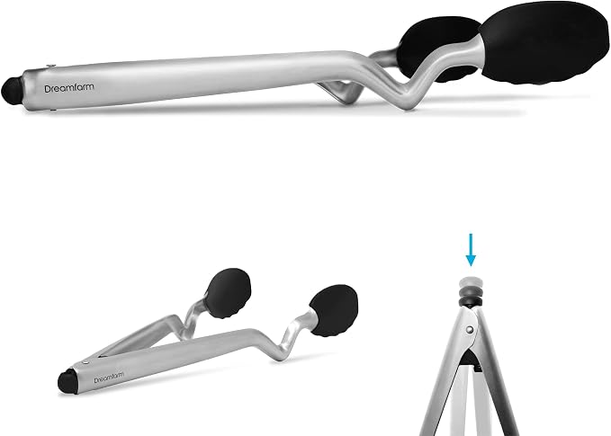 Dreamfarm Clongs Grippy Silicone & Stainless Steel Kitchen Cooking Tongs with Click-Lock Open & Close - 12" Black | Stainless steel, strong-grip non-stick safe tips, one-handed button lock open and close, sit-up handles for mess free benches - Image 3