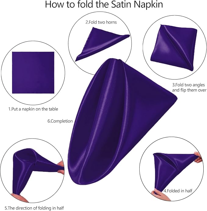 MDS® Pack of 100 Satin Napkins 12 x 12 Inch, Soft Silky Reusable Cloth Dinner Table Napkins for Wedding Décor, Reception, Birthday, Parties, Banquets, Catering, Restaurants & Hotel - Purple - Image 3
