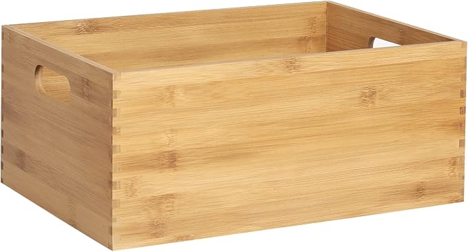 ANMINY Bamboo Storage Bins, Nesting 4PCS, Sturdy Mortise-Tenon Joint | Natural Bamboo Wood Boxes, Built-in Handles, Nestable for Space Saving, Sturdy Corner Joints, Decorative, for Pantry Shelf - Image 9
