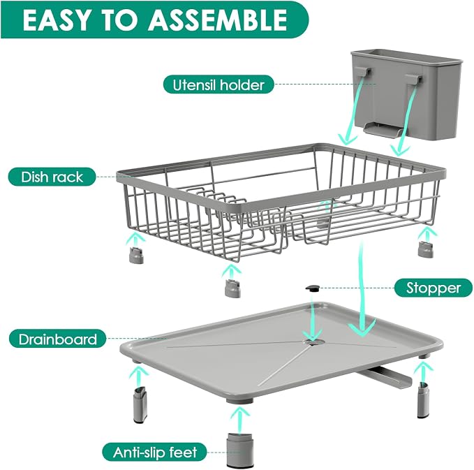 Dish Drying Rack, Stainless Steel-Dish Rack, (gray-11 W x 15" L) | Dish Racks for Kitchen Counter, Kitchen Dish Drainers with Removable Utensil Holder,New drain outlet, - Image 7