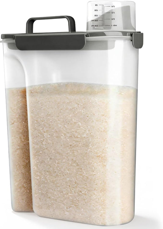 Viretec Rice Storage Container, 15 to 20lb Dry Food Airtight Dispenser, Pet Dog Cat Food Canister, BPA Free Clear Plastic Kitchen and Pantry Organization Bin for Oatmeal, Cereal, Pasta, Flour Grey by Viretec