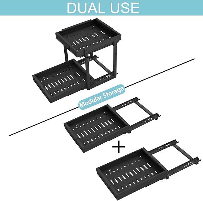 2-Tier Expandable Pull Out Cabinet Organizer, Cabinet Drawers, 16"D | Cabinet Pull Out shelves, Adjustable Pantry Drawers, Slide Out Drawers for Kitchen Cabinets, Under Sink Organizer, Black - Image 6