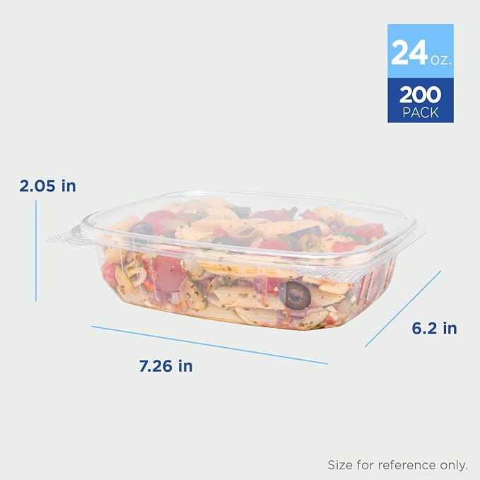 Karat 24oz - 200 ct PET Clamshell Square Deli Containers - For Pasta Salads, Fruit, Deli Sides, and Home Meal Prep - Clear Plastic Food Containers I 7.26"x6.2"x2.05" - Image 4