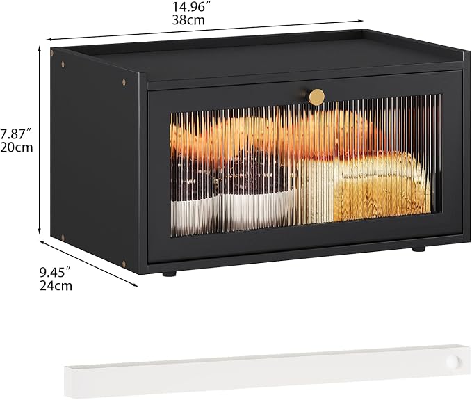 Trironsun Bamboo Bread Box with Led Light for Kitchen Counter Large Capacity Bread Storage Container Kitchen Countertop Organizer with Window Bread Holder (Black) - Image 5