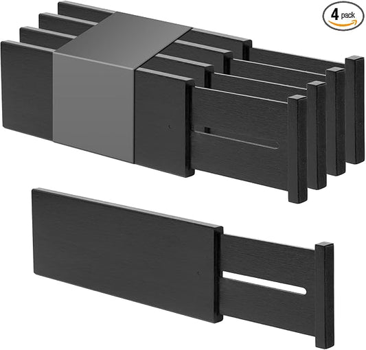 Utoplike Dresser Drawer Dividers, 4" High Black Drawer Organizers Clothes | Adjustable, Spring Loaded, Works in Kitchen, Bathroom, Bedroom, Drawer, Desk, 4 PCS for Clothing, Fit 14"-16" Inner Drawer by Utoplike